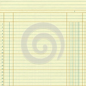 Yellow vintage ledger or graph paper numbers