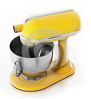 Yellow vintage mixer isolated on white background. 3D illustration