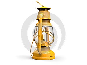 Yellow vintage oil lamp - lantern - side view