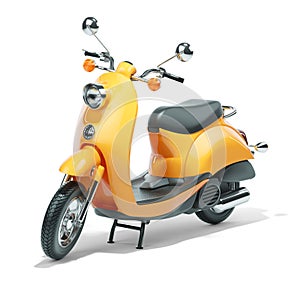 Yellow vintage scooter on white background 3d