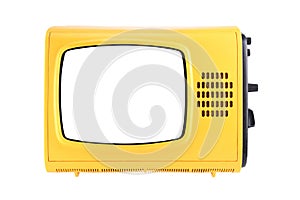 Yellow vintage TV with white screen to add new images to the screen.