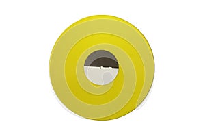 Yellow Vinyl record on a white background. Retro style. Top view. Flat lay, copy space.