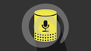 Yellow Voice assistant icon isolated on grey background. Voice control user interface smart speaker. 4K Video motion