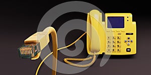 A Yellow VOIP Telephone and its Connector