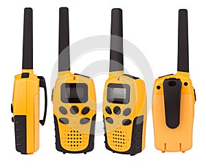 Yellow walkie talkie isolated on white