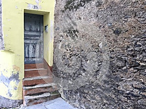 Yellow wall, Exilles, Piedmont, Val di Susa, Italy