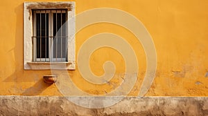 Yellow Wall With Railing: Texture-rich Layers Of Spanish Architecture