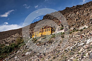 Yellow walled Sera Utse retreat of Sera Monastery , Lhasa  , Tibet photo