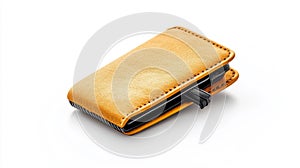Yellow wallet with a sleek design isolated on a white background photo