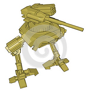 Yellow war robot, illustration, vector
