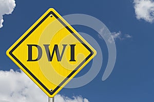 Yellow warning DWI road sign
