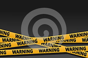 Yellow warning ribbons or caution tape on black background. Warning police lines. Vector illustration