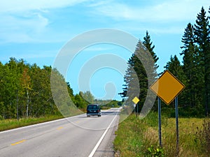 Yellow Warning Road Signs on highway in Minnesota