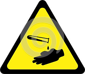 Yellow warning sign with corrosive substances