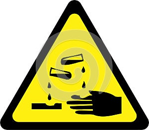 Yellow warning sign with corrosive substances