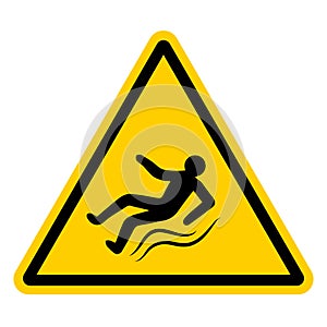 Yellow warning sign with a falling slipping person, vector sign of ice, slippery road, hazard warnings to be injured on