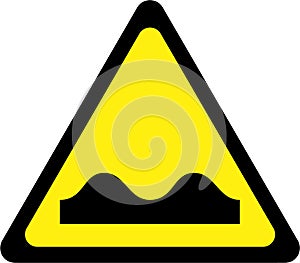 Yellow warning sign with road bumps