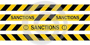 Yellow warning tape with the inscription SANCTIONS, Vector warning tapes about introduction of sanctions photo