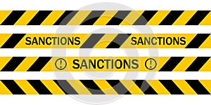 Yellow warning tape with the inscription SANCTIONS, Vector warning tapes about introduction of sanctions