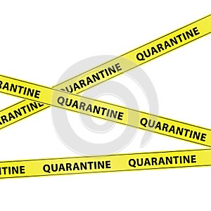 Yellow warning tape strips with the text `QUARANTINE`, caution concept, isolated on white background, transparent vector