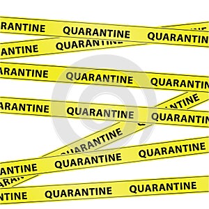 Yellow warning tape strips with the text `QUARANTINE`, caution concept, isolated on white background, transparent vector