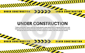 Yellow warning tapes. Under construction tapes. Barrier tape. Caution tapes. Vector scalable graphics