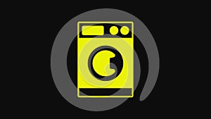 Yellow Washer icon isolated on black background. Washing machine icon. Clothes washer - laundry machine. Home appliance