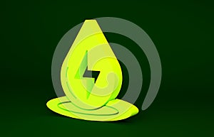 Yellow Water energy icon isolated on green background. Ecology concept with water droplet. Alternative energy concept