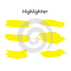 Yellow watercolor hand drawn highlight set. Vector highlighter brush lines. Marker pen highlight underline strokes