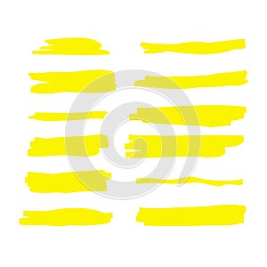 Yellow watercolor hand drawn highlight set. Vector highlighter brush lines. Marker pen highlight underline strokes