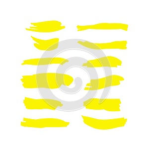 Yellow watercolor hand drawn highlight set. Vector highlighter brush lines. Marker pen highlight underline strokes