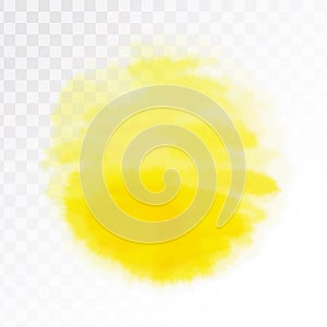 Yellow watercolor spot, isolated on transparent background. Texture element. Vector illustration.