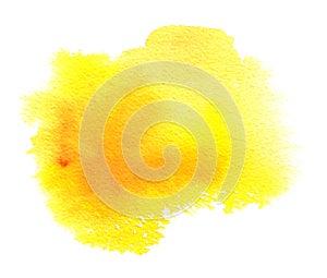Yellow watercolor stain with watercolor paint blotch, brush stroke