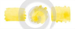 Yellow watercolor vector brush stroke shapes, smears set