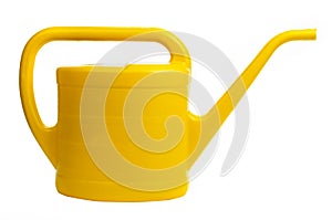 Yellow watering can on white background