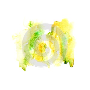 Yellow watery illustration.Abstract watercolor hand drawn image.