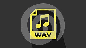 Yellow WAV file document. Download wav button icon isolated on grey background. WAV waveform audio file format for