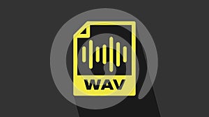 Yellow WAV file document. Download wav button icon isolated on grey background. WAV waveform audio file format for