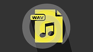 Yellow WAV file document. Download wav button icon isolated on grey background. WAV waveform audio file format for