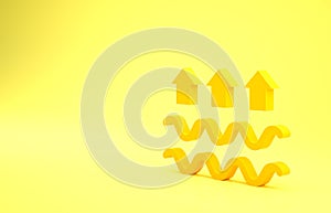 Yellow Waves of water and evaporation icon isolated on yellow background. Minimalism concept. 3d illustration 3D render