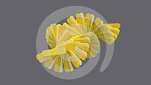 Yellow waving shapes. Gray background. Abstract animation, 3d render.