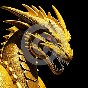 Yellow Western Dragon with piercing red eyes