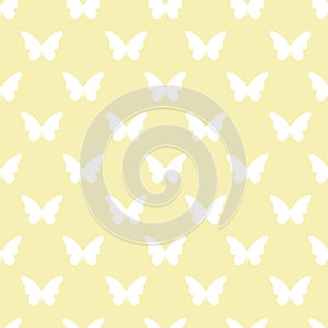 Yellow and white butterfly repeat pattern seamless. Silhouette butterfly. Vector.