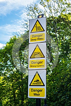 Dangerous Water Warning Signs at Barnard Castle
