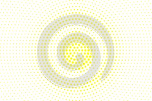 Yellow white dotted halftone. Concentric radial halftone background.