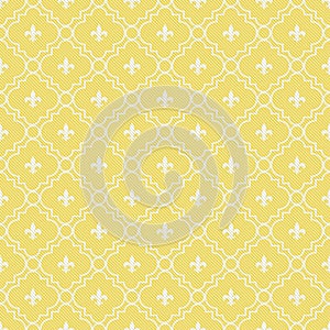 Yellow and White Fleur-De-Lis Pattern Textured Fabric Background