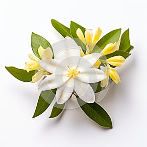 Yellow And White Jasmine Flower Isolated On White Background