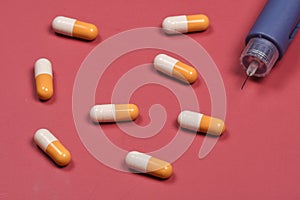 Yellow and white medicine capsules