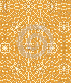 Yellow and white moroccan lattice tile geometric star seamless pattern, vector