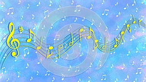 Yellow and White Music Notes in Colorful Watercolor Pattern Background